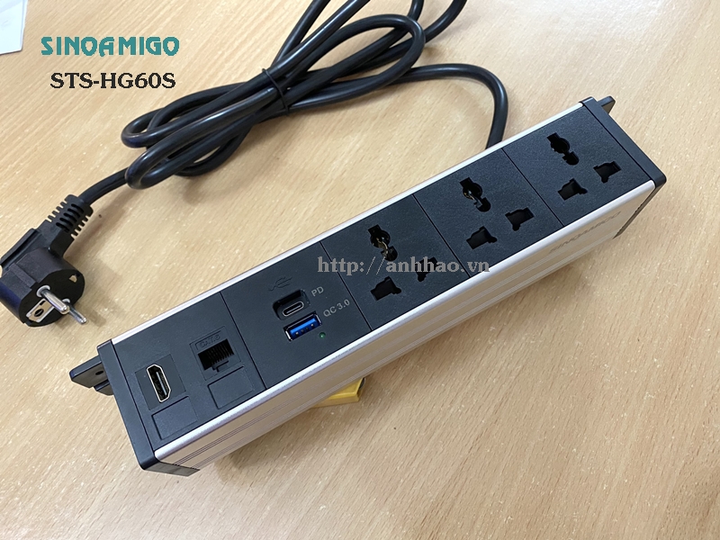 Ổ điện kẹp bàn Sinoamigo STS-HG60S-5, Tích hợp 3 cắm đa năng, 2 cổng sạc USB, 1 HDMI, 1 Lan. Hàng nhập khẩu chính hãng