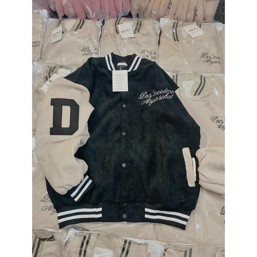 Áo khoác Bomber bóng chày dáng rộng nhung