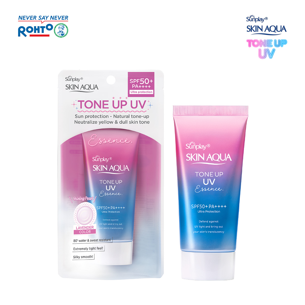 Tinh chất chống nắng nâng tông Skin Aqua Tone up Lavender cho da tối màu &amp; da vàng Sunplay Skin Aqua Tone Up UV Essence Lavender SPF 50+ PA++++ 50g