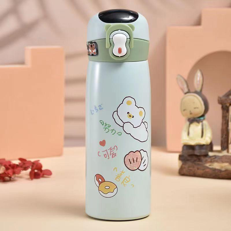 Bình Giữ Nhiệt Sticker Gấu Hiển Thị Nhiệt Độ Màn Hình Led , Chất Liệu Inox Không Gỉ Nắp Đậy Kín