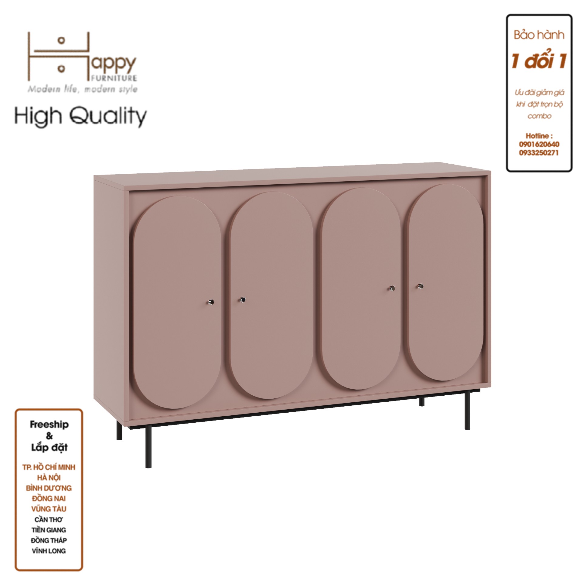 SWEETY, Tủ đựng đồ 4 cửa mở - chân sắt, 140cm x 40cm x 95cm , TCM_062