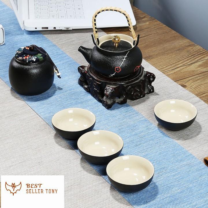 Hot - Ấm trà Nhật Bản hộp gỗ đen huyền bí tráng men cực đẹp 2019