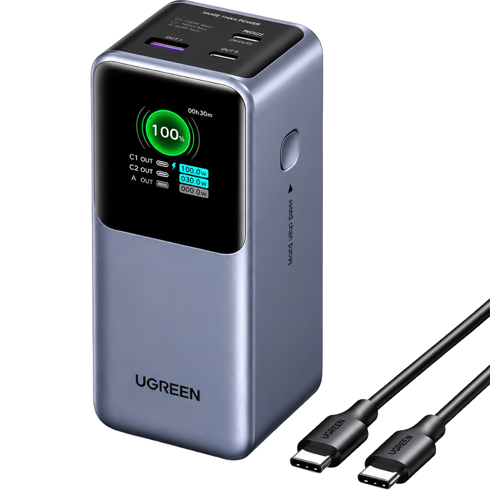 Sạc dự phòng Ugreen Nexode Power Bank Built-In Cable 1USB 2Type-C 130W 20000mAh PB721 35524B - Hàng chính hãng