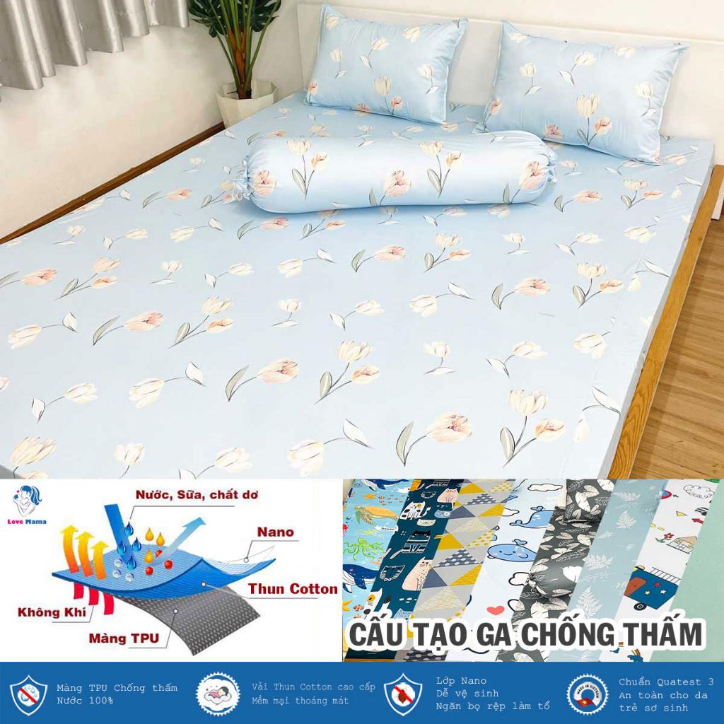 Ga chống thấm Cotton cao cấp hoa tulip không bí hơi, mềm mại thoáng mát