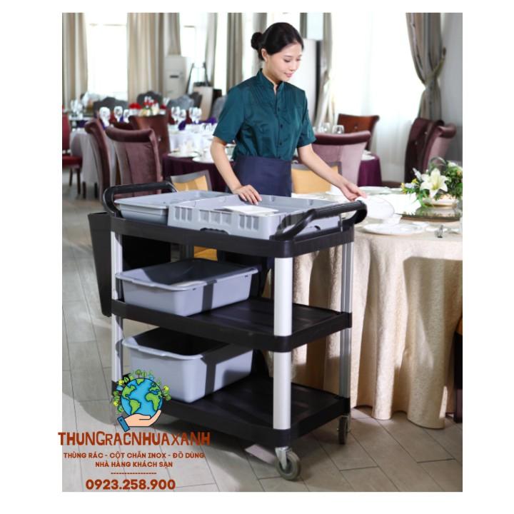 XE ĐẨY PHỤC VỤ BÀN ĂN - XE ĐẨY DỌN DẸP BÀN ĂN NHÀ HÀNG CHẤT LIỆU NHỰA CAO CẤP MÀU ĐEN L010B