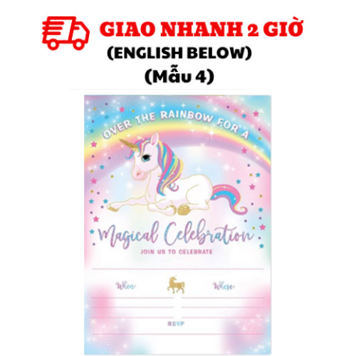 Thiệp mời sinh nhật Unicorn - Invitation card nhiều mẫu upkp45