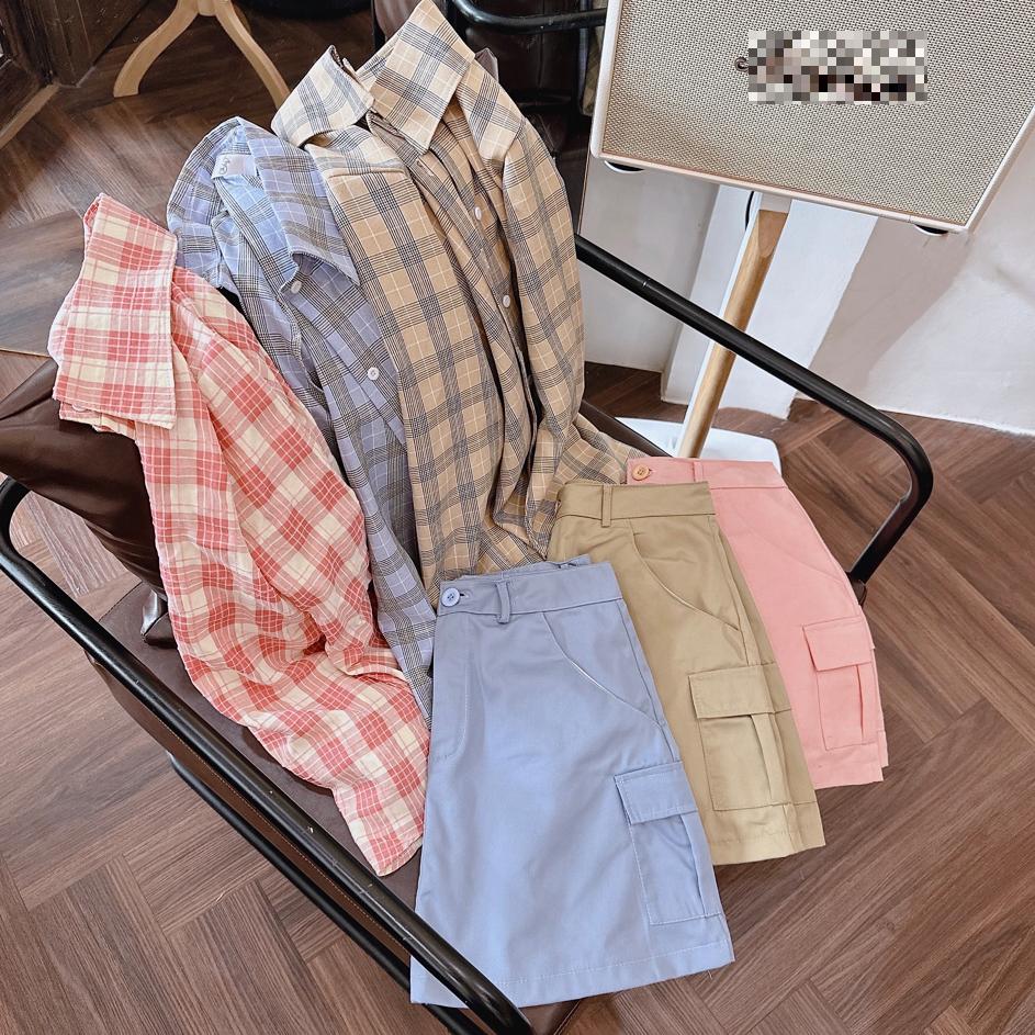 SET ÁO SƠ MI CARO RỘNG + ÁO CROPTOP THUN PASTEL + CHÂN VÁY NGẮN LƯNG CAO TÚI HỘP SUÔNG TRƠN DẠO PHỐ CÔNG SỞ DỰ TIỆC
