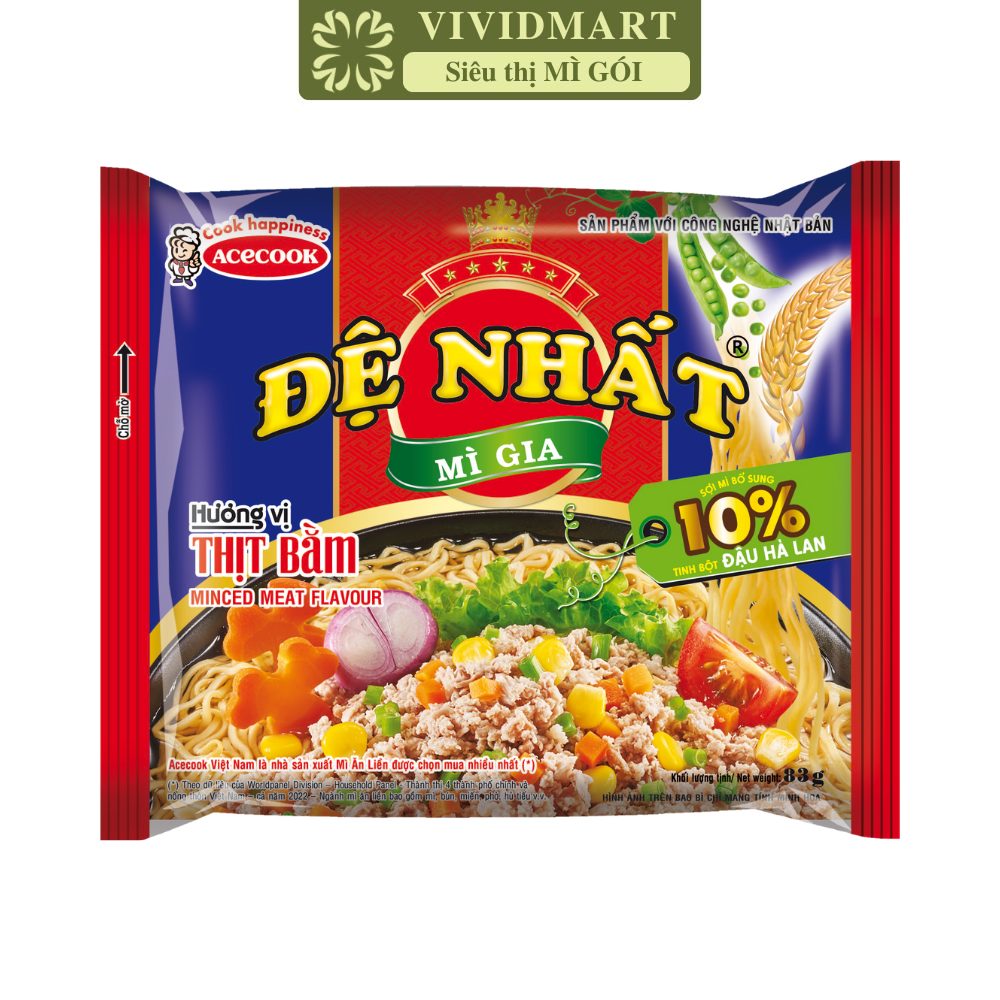 ACECOOK - Đệ Nhất Mì Gia hương vị Thịt bằm, Mì Đệ Nhất Thịt bằm, Mì Thịt bằm Đệ Nhất Acecook Đệ Nhất (83g/gói)