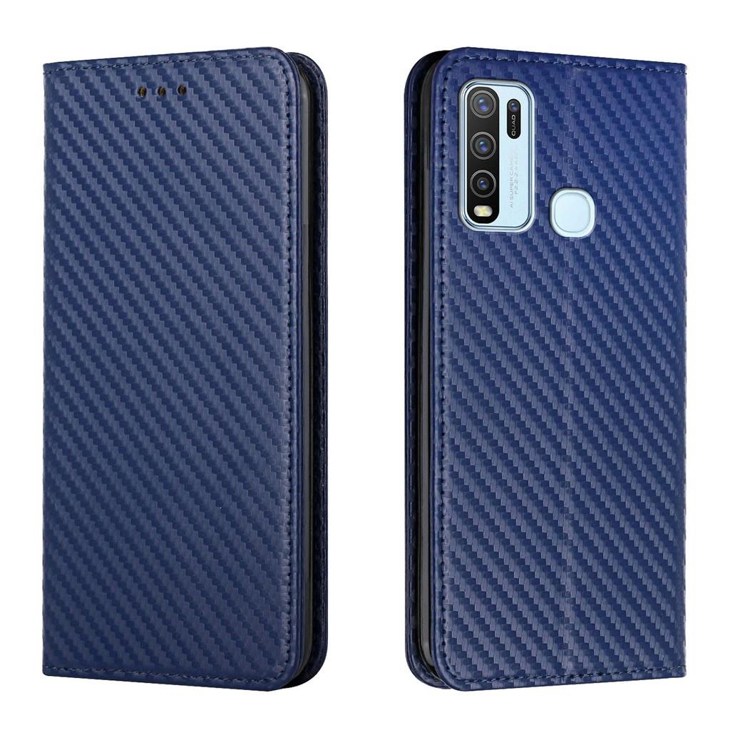 Ốp điện thoại da sợi carbon dạng ví lật có ngăn đựng thẻ cho Vivo Y91 Y95 Y91i Y17 Y12 Y15 Y11 2019 Y50 Y30 Y20