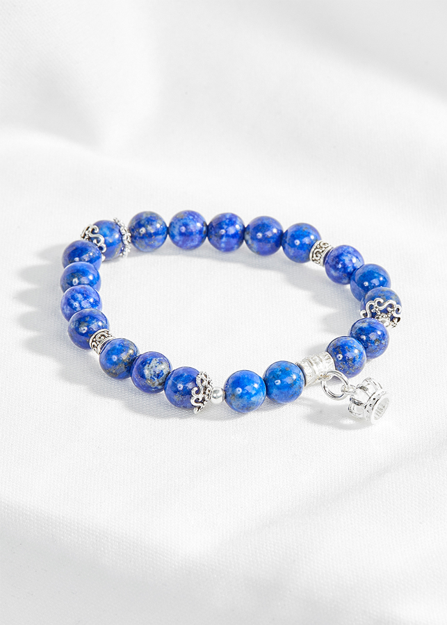 Vòng lapis lazuli phối charm vương miệng bạc Ngọc Quý Gemstones