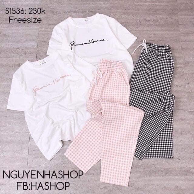 Bộ áo chữ quần kẻ cá tính cho nữ