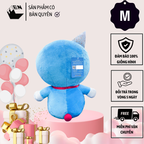 Gấu bông Doraemon lớn, Thú bông Doraemon phiên bản sinh nhật Size M, Quà tặng sinh nhật đáng yêu cho bé, Gấu bông mền mại 33cm - Sản Phẩm Có Bản Quyền, Phân Phối Bởi Teenbox