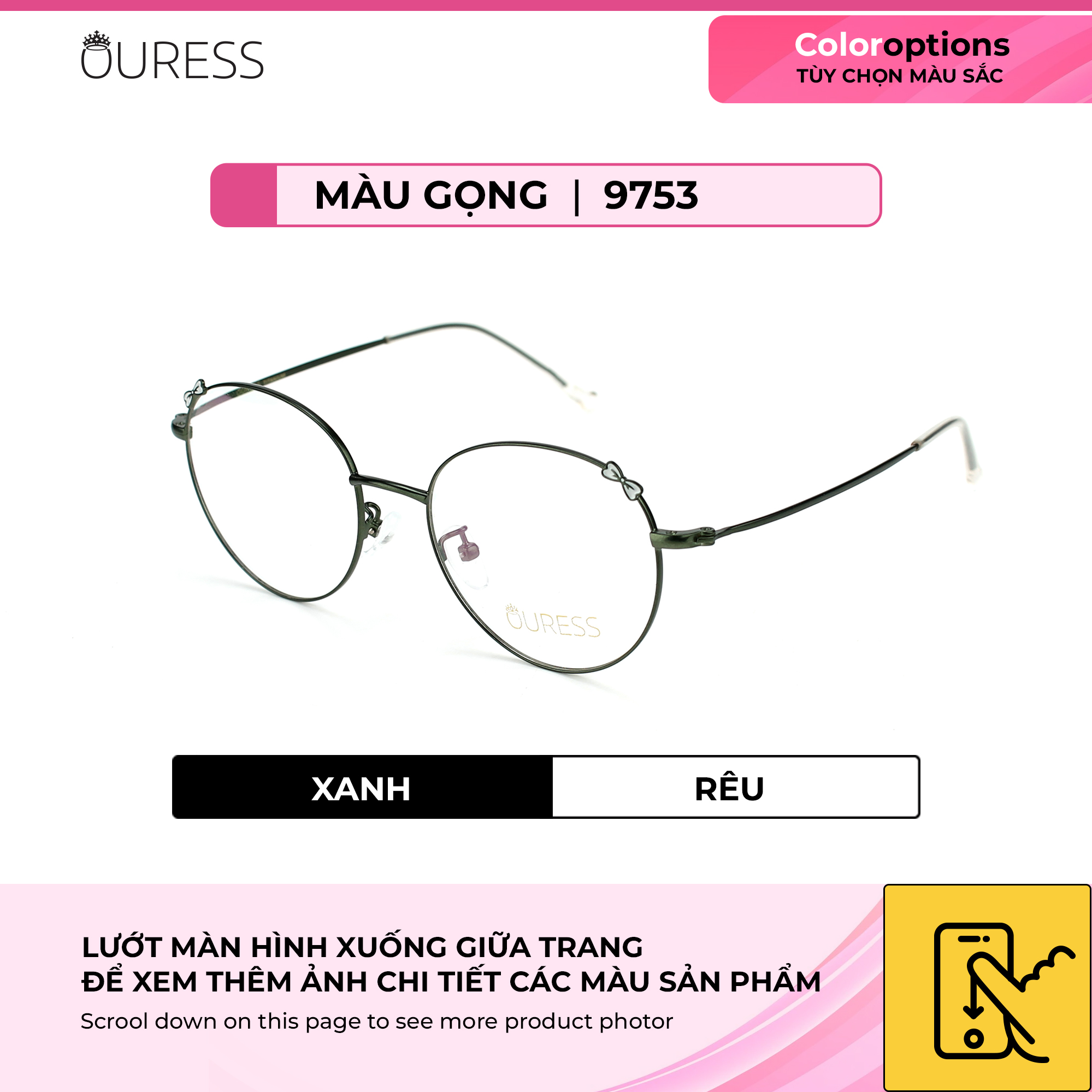 Gọng kính cận 9753 hợp kim thời trang mắt kính OURESS nam nữ siêu nhẹ siêu bền