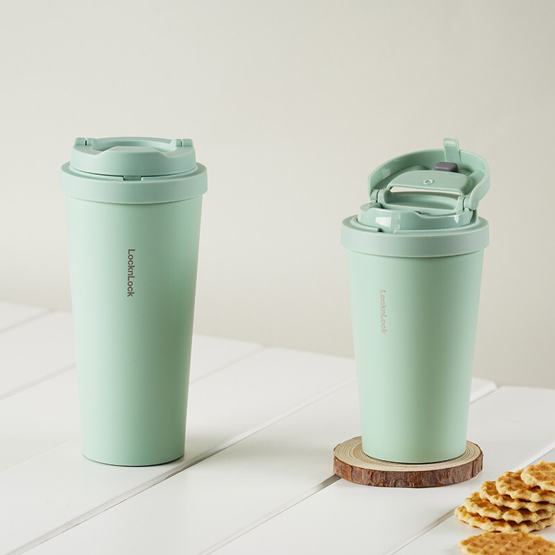 Ly Giữ Nhiệt Lock&Lock Energetic One Touch Tumbler LHC3249 - Hàng Chính Hãng, Bằng Thép Không Gỉ Inox 316L, Nắp Mở Một Chạm, Tặng Ống Hút Và Cọ Rửa