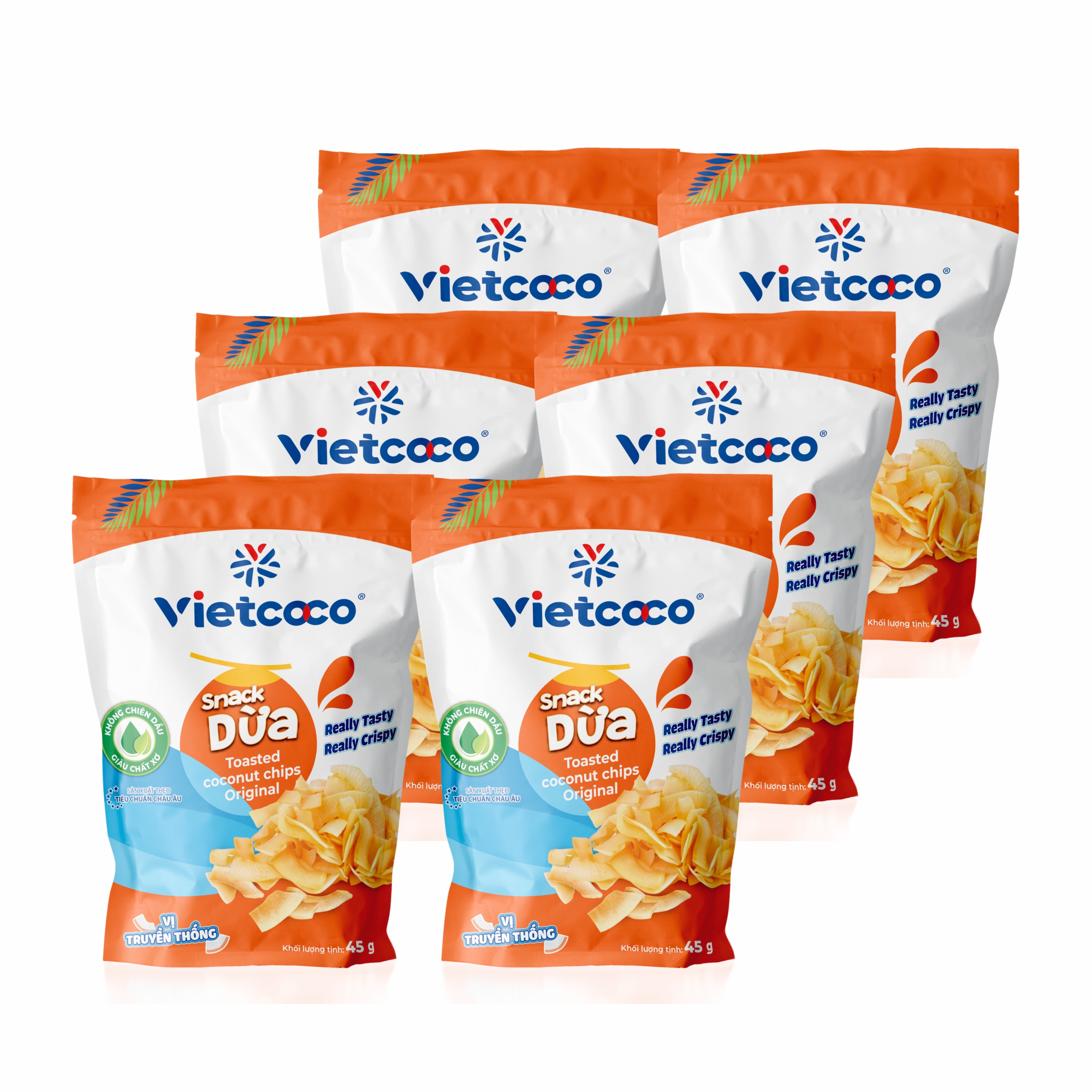 COMBO 6 TÚI SNACK DỪA TRUYỀN THỐNG VIETCOCO 45G