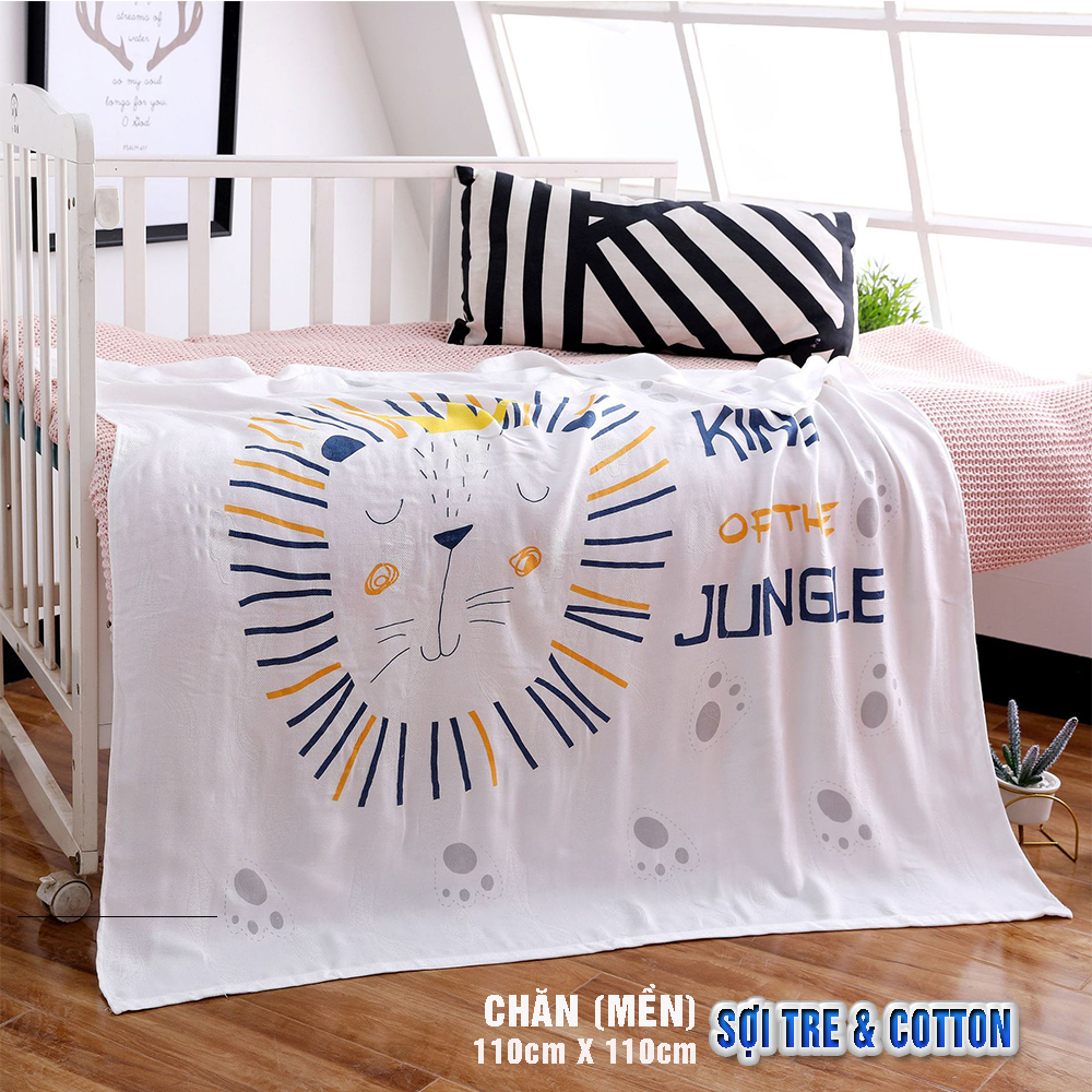 Chăn (mền) đũi cho bé từ sơ sinh đến tiểu học chất liệu sợi tre thiên nhiên và sợi Cotton, loại siêu mềm mịn, KT: 110x110cm, Bamboo Home - hàng chính hãng BBH02