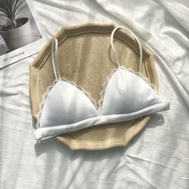 Áo Lót Bralette Vải Satin Dây Mảnh Không Gọng Viền Ren B066