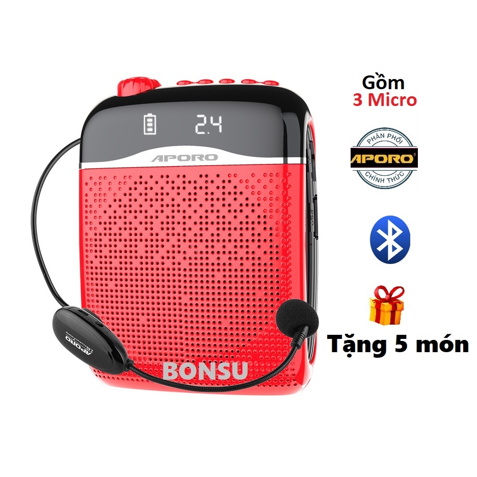 Loa máy trợ giảng Aporo T21 UHF, 2.4G công suất 30W Bluetooth 5.0 không dây cao cấp (gồm 3 micro)- Hàng chính hãng