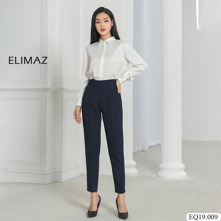 Quần Tây Âu Nữ Công Sở Lưng Cao Elimaz, Có Đai Eo Đính Khóa Vuông Ống Đứng EQ19.009