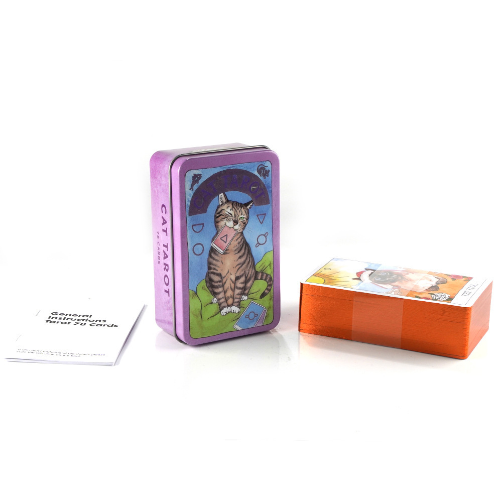 Bộ Bài Cat Tarot Hộp Thiếc Mạ Cạnh 78 Lá Tặng Đá Thanh Tẩy