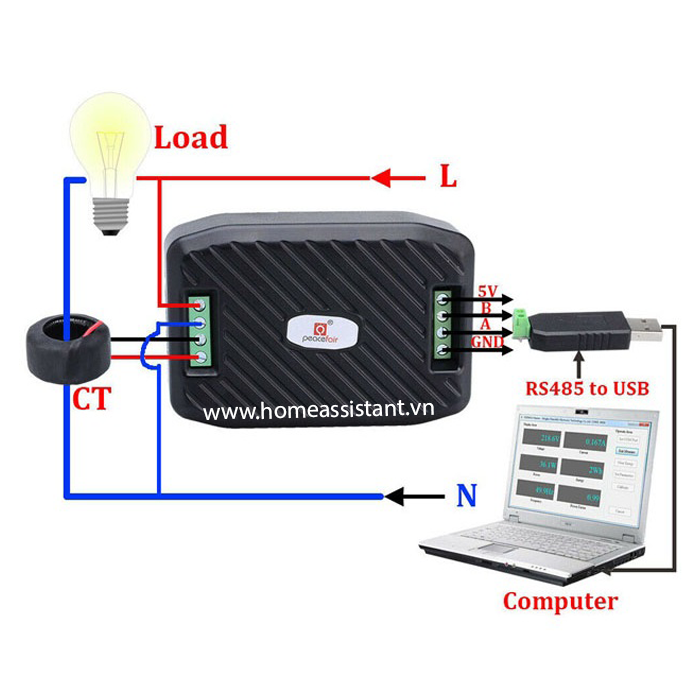 Đồng Hồ Đo Điện AC 1 Pha 6 Thông Số 100A RS485 Modbus PZEM-016