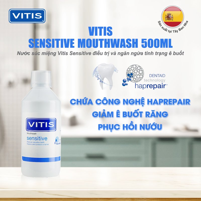 Nước súc miệng làm sạch và thơm miệng, chăm sóc răng ê buốt Vitis Sensitive 500ml