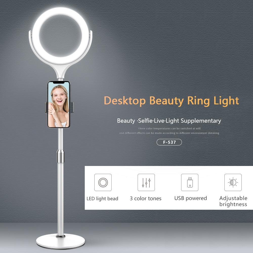 Bộ đèn LED vòng tròn 8 inch để bàn Bộ 3000K-6500K Độ sáng có thể điều chỉnh để chụp ảnh tự sướng Trực tiếp - Màu trắng