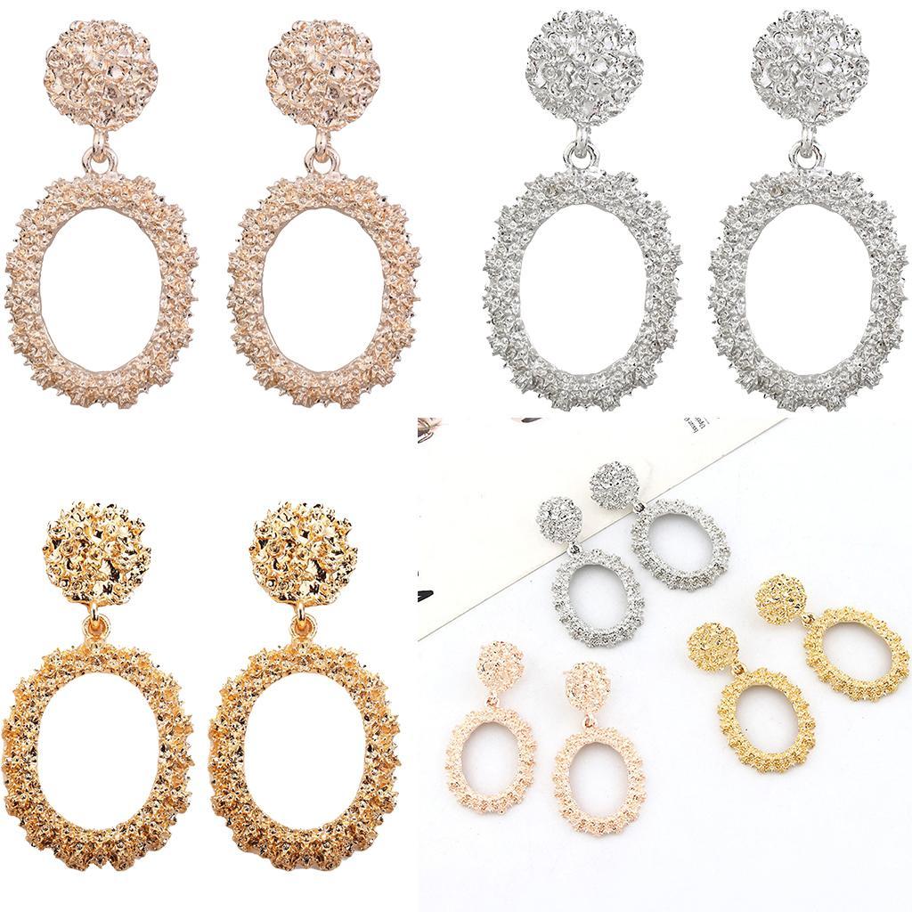 Dangle Earrings Women Fashion Oval Hoop Court Ear Drop Golden