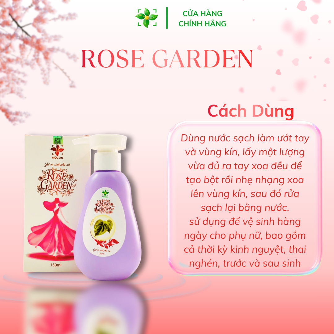MUA 1 TẶNG 1 Dung Dịch Vệ Sinh ROSE GARDEN Hộp 150ml MỘC AN Thành Phần Lá Trầu Không, Nha Đam, Tía Tô, Bạc Hà