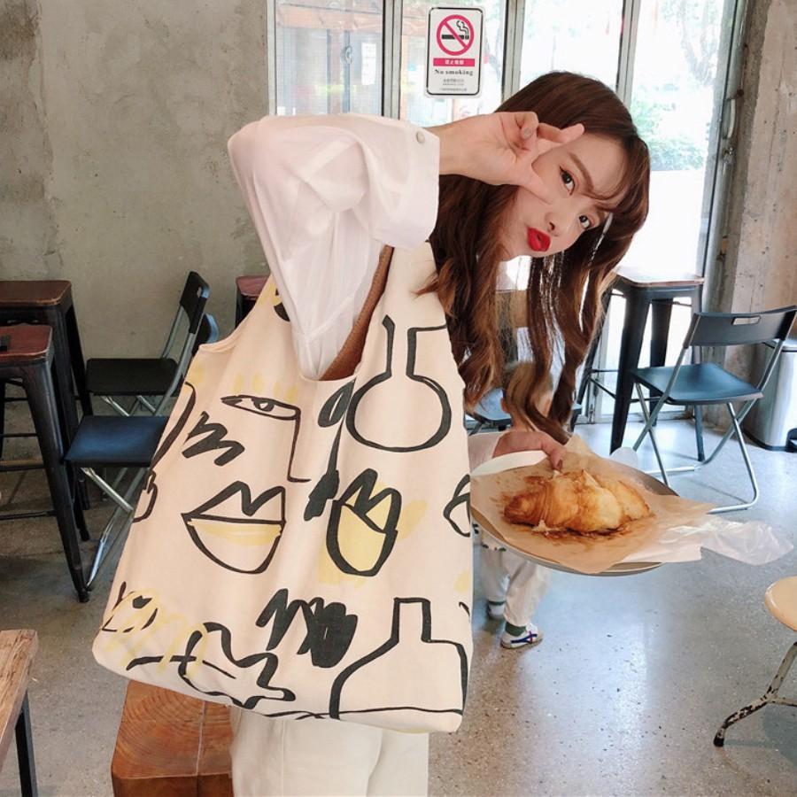 Túi tote vải đựng đồ canvas Hàn Quốc cao cấp có khoá miệng