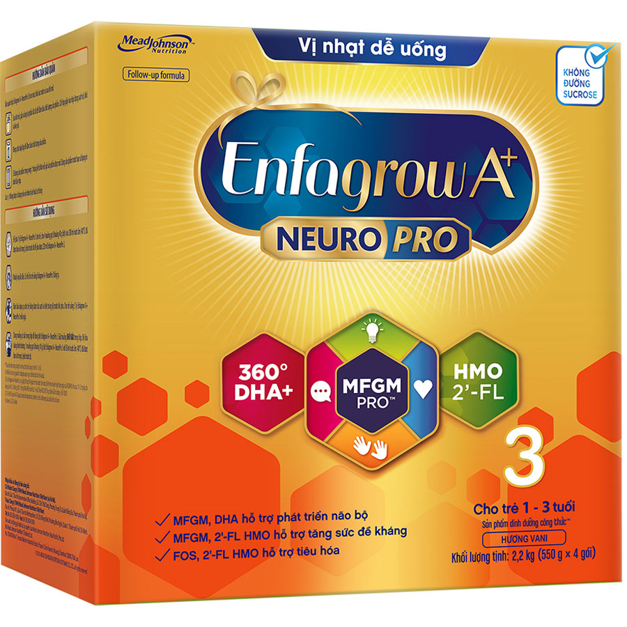 Sữa bột Enfagrow A+ NeuroPro 3 với 2’-FL HMO cho trẻ từ 1 – 3 Tuổi - Vị Nhạt Dễ Uống (2.2kg)