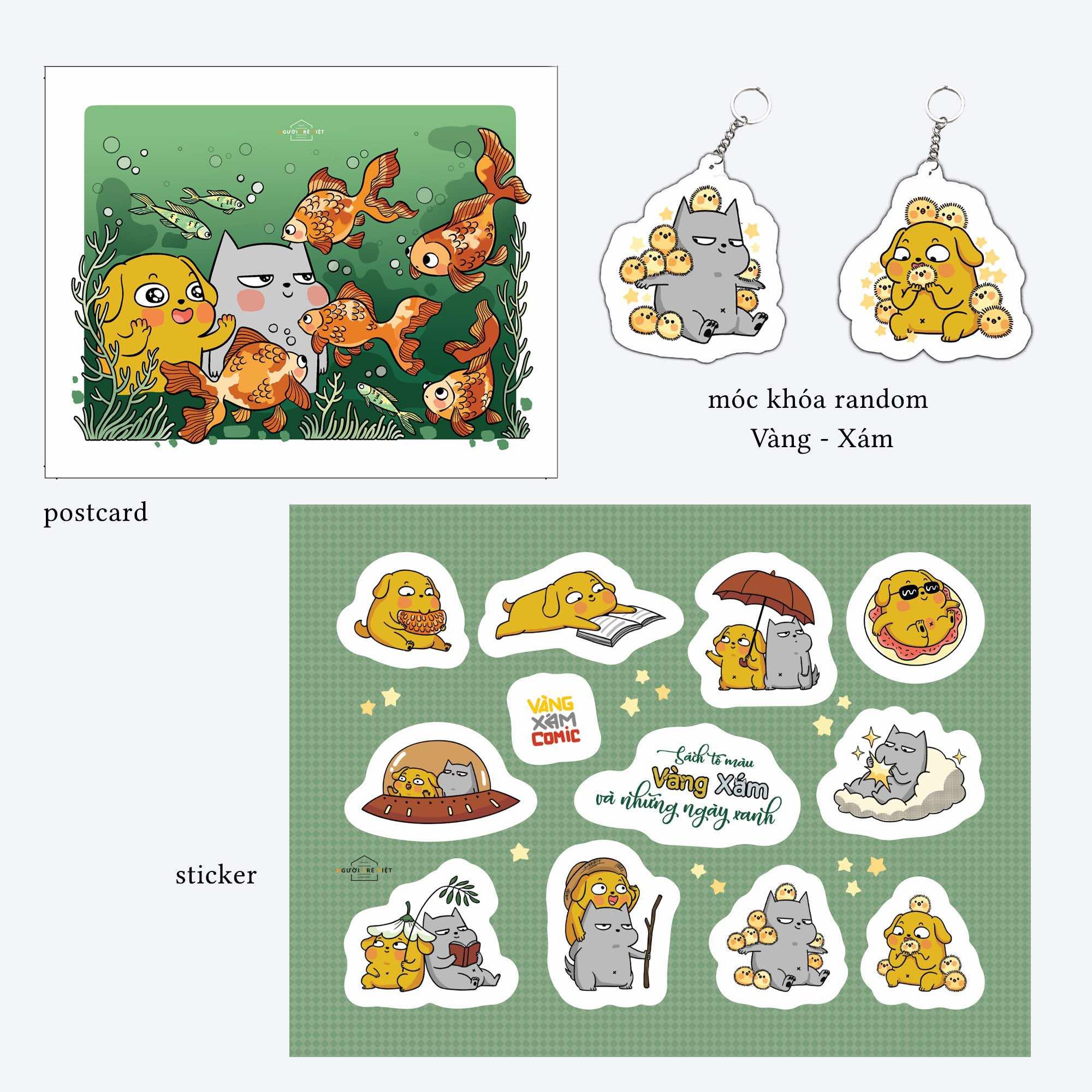 Sách Tô Màu - Vàng Xám Và Những Ngày Xanh - Bản Đặc Biệt - Tặng Kèm Sticker + Postcard + Móc Khóa Ngẫu Nhiên 1 Trong 2 Mẫu