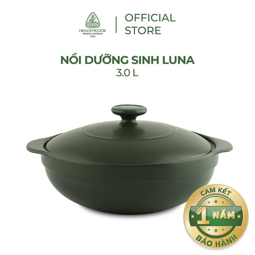 Nồi sứ dưỡng sinh Minh Long - Luna 3.0 L + nắp dùng cho bếp gas, bếp hồng ngoại, không dùng cho bếp từ