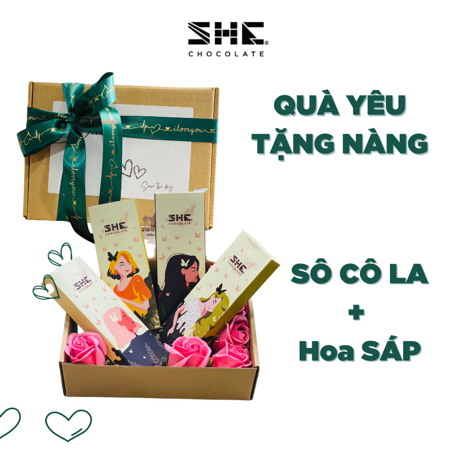 [Combo Socola và Hoa] Quà yêu tặng nàng SHE Chocolate. Socola, hoa sáp, thiệp LOVE quà tặng người yêu, quà 20/10, quà 8/3, quà noel.