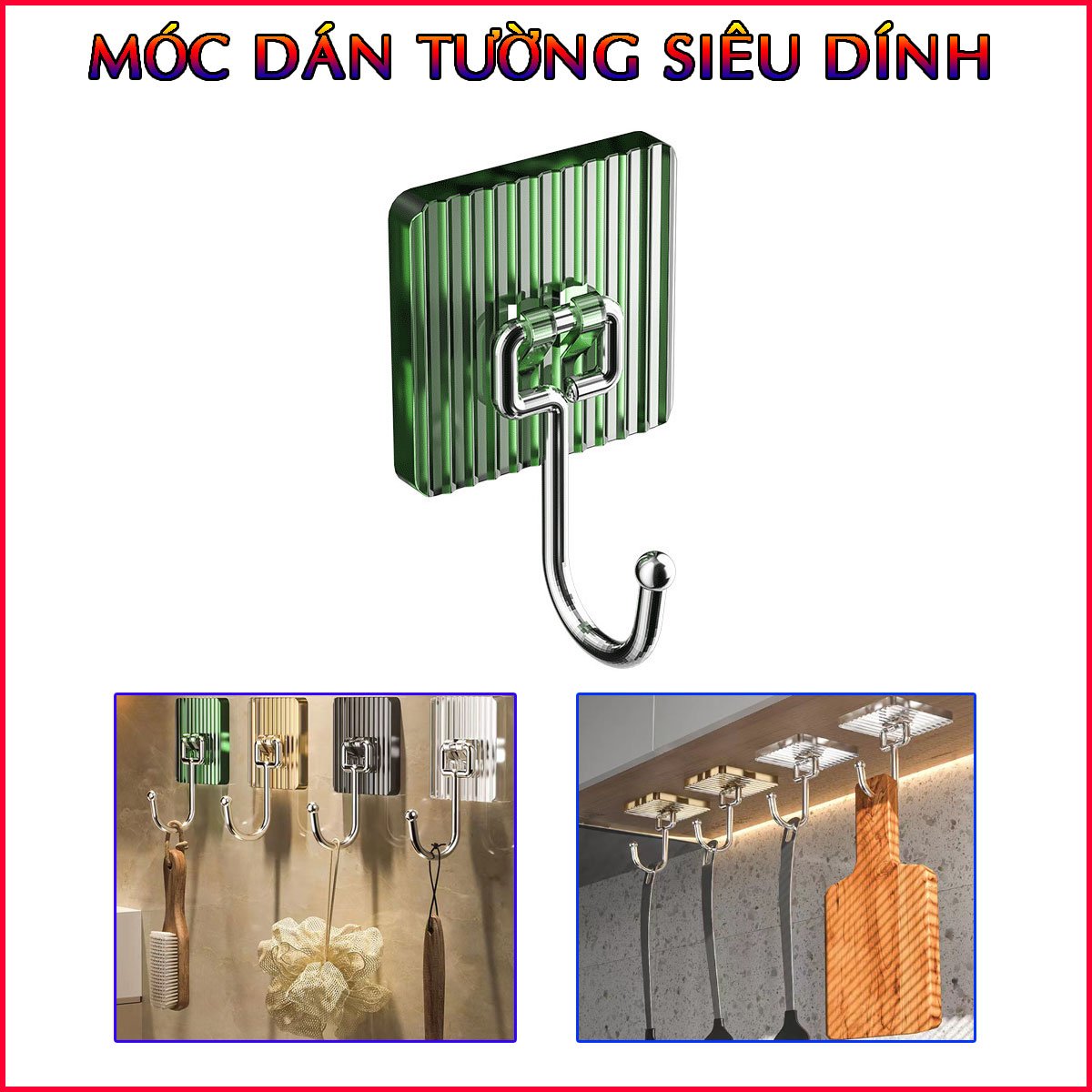 Móc Treo Đồ Siêu Dính Trong Suốt Gắn Tường Họa Tiết Vân Sọc Sang Trọng