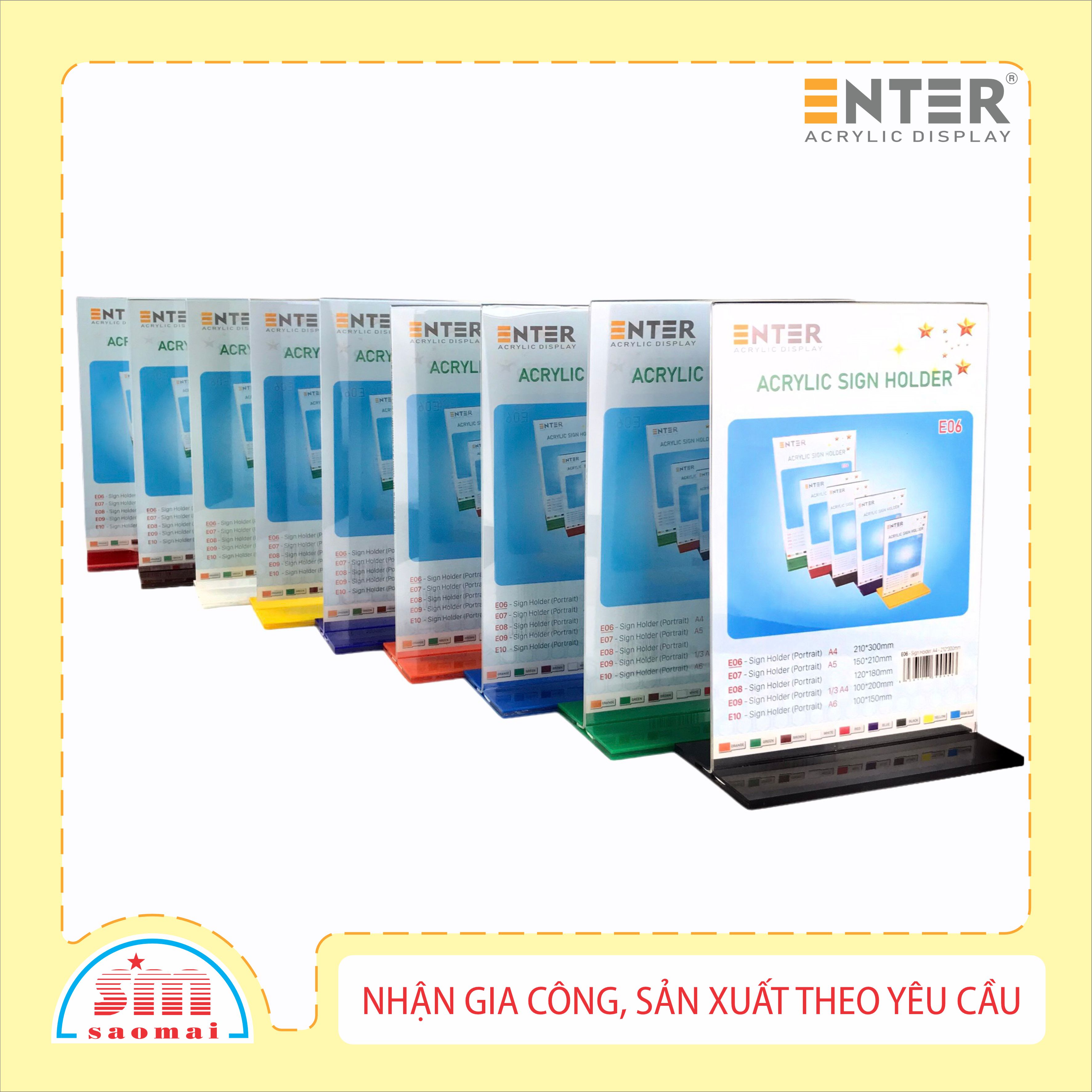 Kệ mica 2 mặt Enter E06 LR 210x300mm đế lùa A4