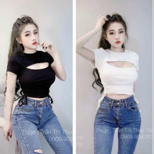 Áo croptop thun nữ khoét ngực rút dây thời trang XIXO - ATN0025