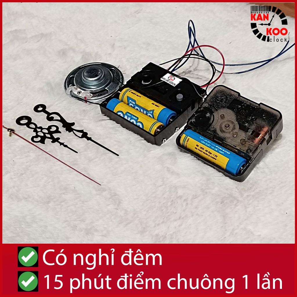 Bộ máy phát nhạc chuông điểm giờ cho đồng hồ treo tường: điểm nhạc 15 phút 1 lần, 3 kiểu nhạc- có chế độ nghỉ đêm