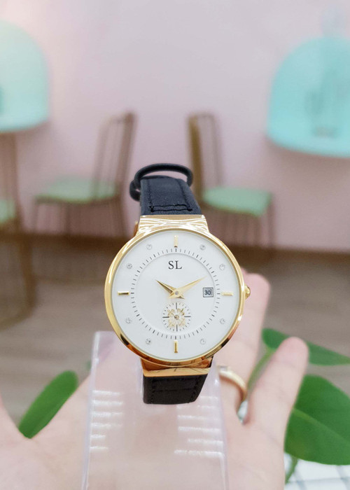 Đồng Hồ Nữ SL Dây Da Viền Mạ Vàng Kim Rốn Độc Đáo Chống Nước Chính Hãng
