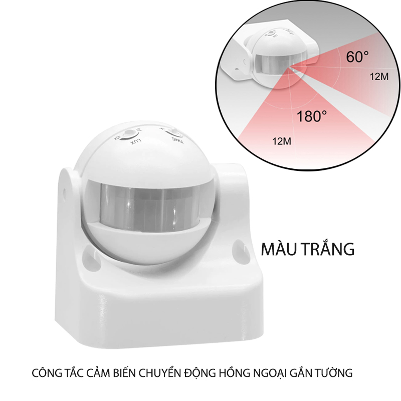 Công tắc cảm biến chuyển động hồng ngoại P002 gắn tường 1200W-220V có thể xoay 180 độ