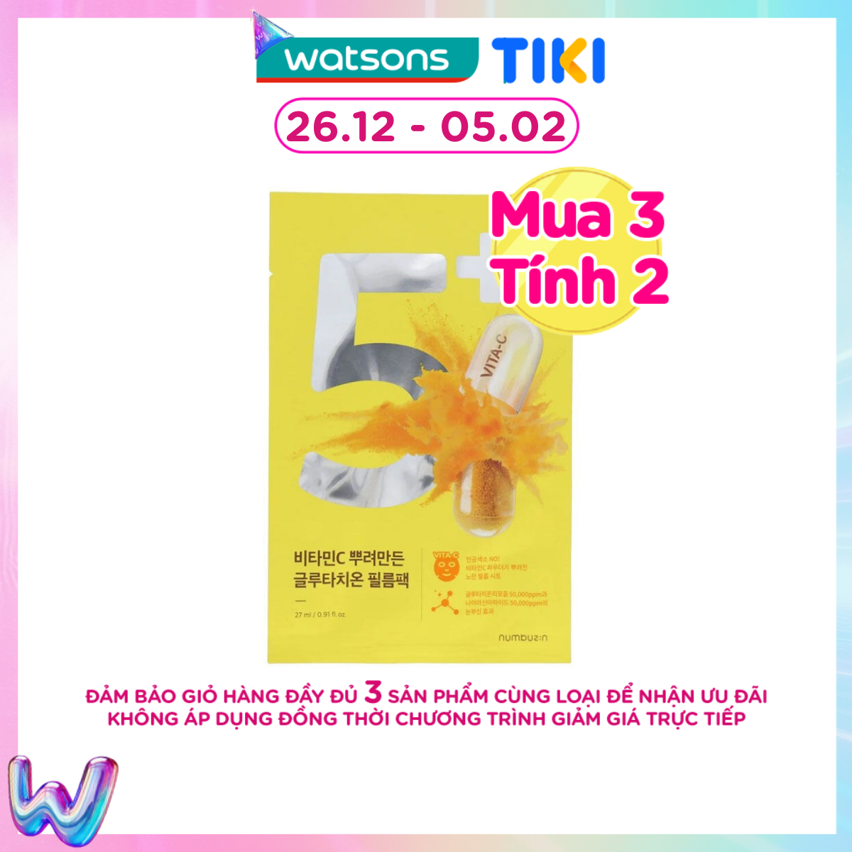 Mặt Nạ Numbuzin Giàu Vitamin C Dưỡng Trắng Đều Màu Da No.5 Vitamin Spotlight Sheet Mask 27ml