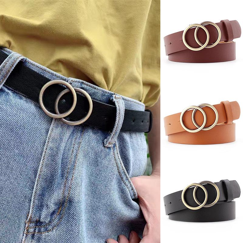 Phụ Nữ Thời Trang Lớn Nhẫn Đôi Vòng Tròn Kim Loại Khóa Đai Hoang Dã Dây Thắt Lưng Nữ Da Rộng Dây Đeo Dây Chuyền Cho Phụ Nữ
