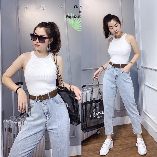 Áo Thun nữ Bo lỗ Cổ Yếm Sát Nách Co Giãn 4 Chiều Siêu Đẹp