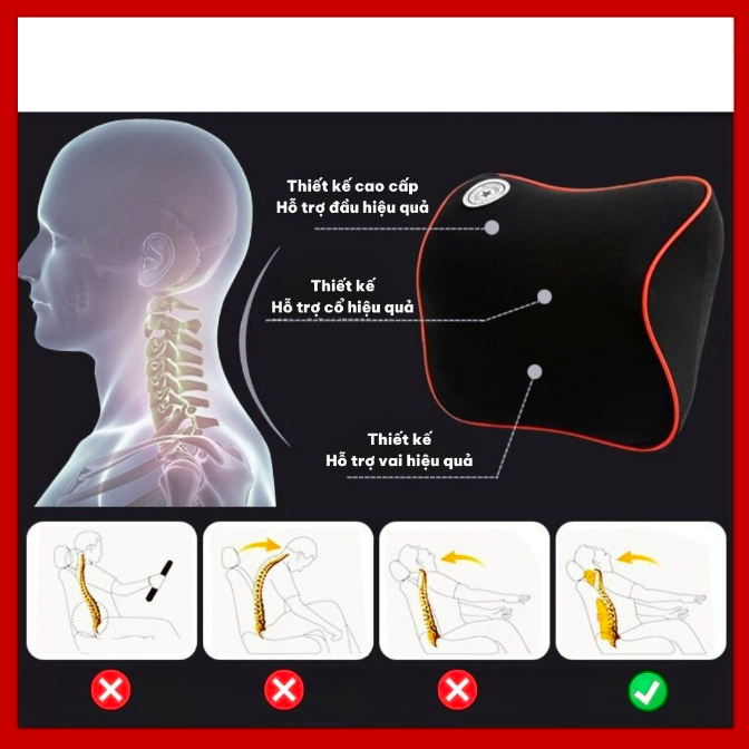 Gối tựa đầu và lưng ghế ô tô cao su non cao cấp giảm mỏi cổ đau lưng.