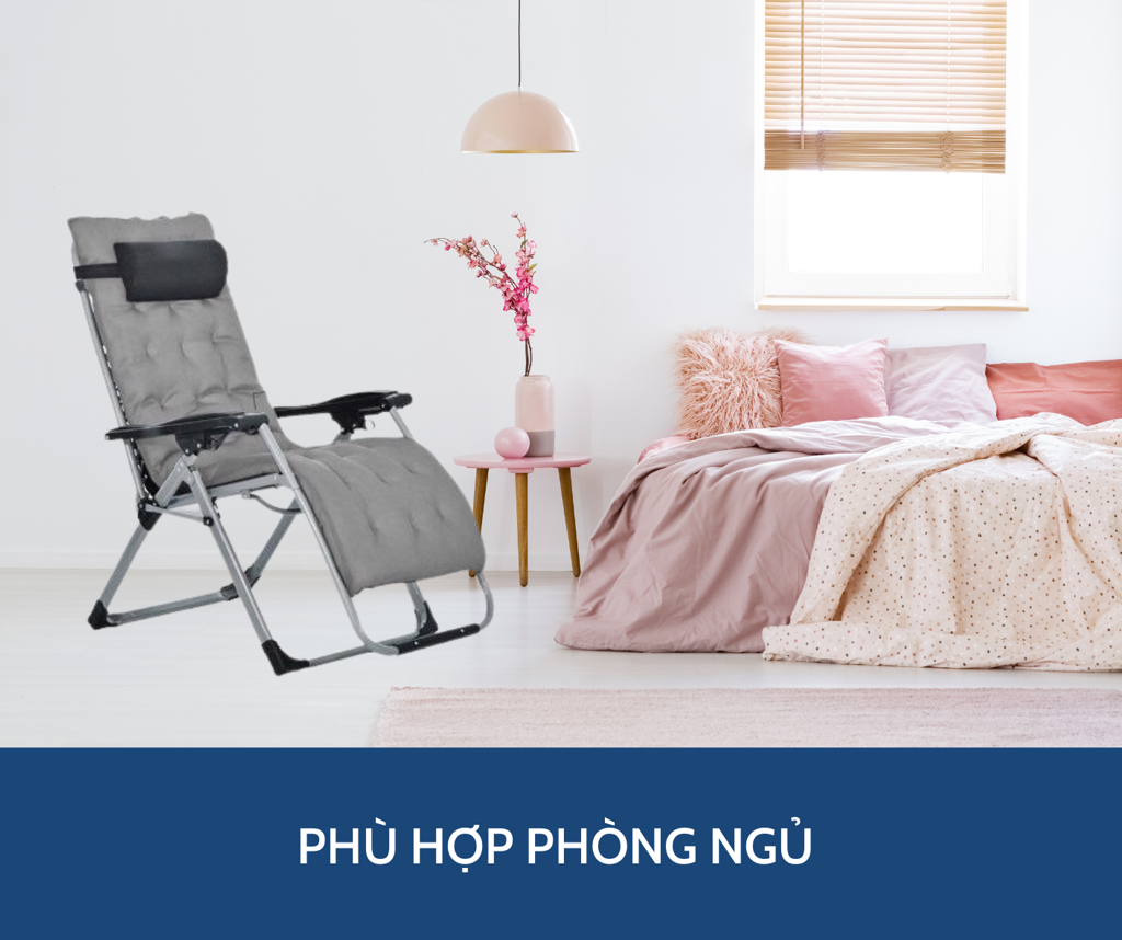 Ghế xếp thư giãn cao cấp kèm đệm Kachi MK232 - Ghế xếp thông minh văn phòng - Trọng tải 300kg - Xám đậm