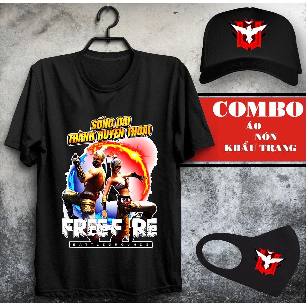 BST Combo Áo Thun Free Fire Màu Đen Rank Huyền Thoại -+ Đại kiến tướng kèm nón khẩu trang FF Cực Đẹp