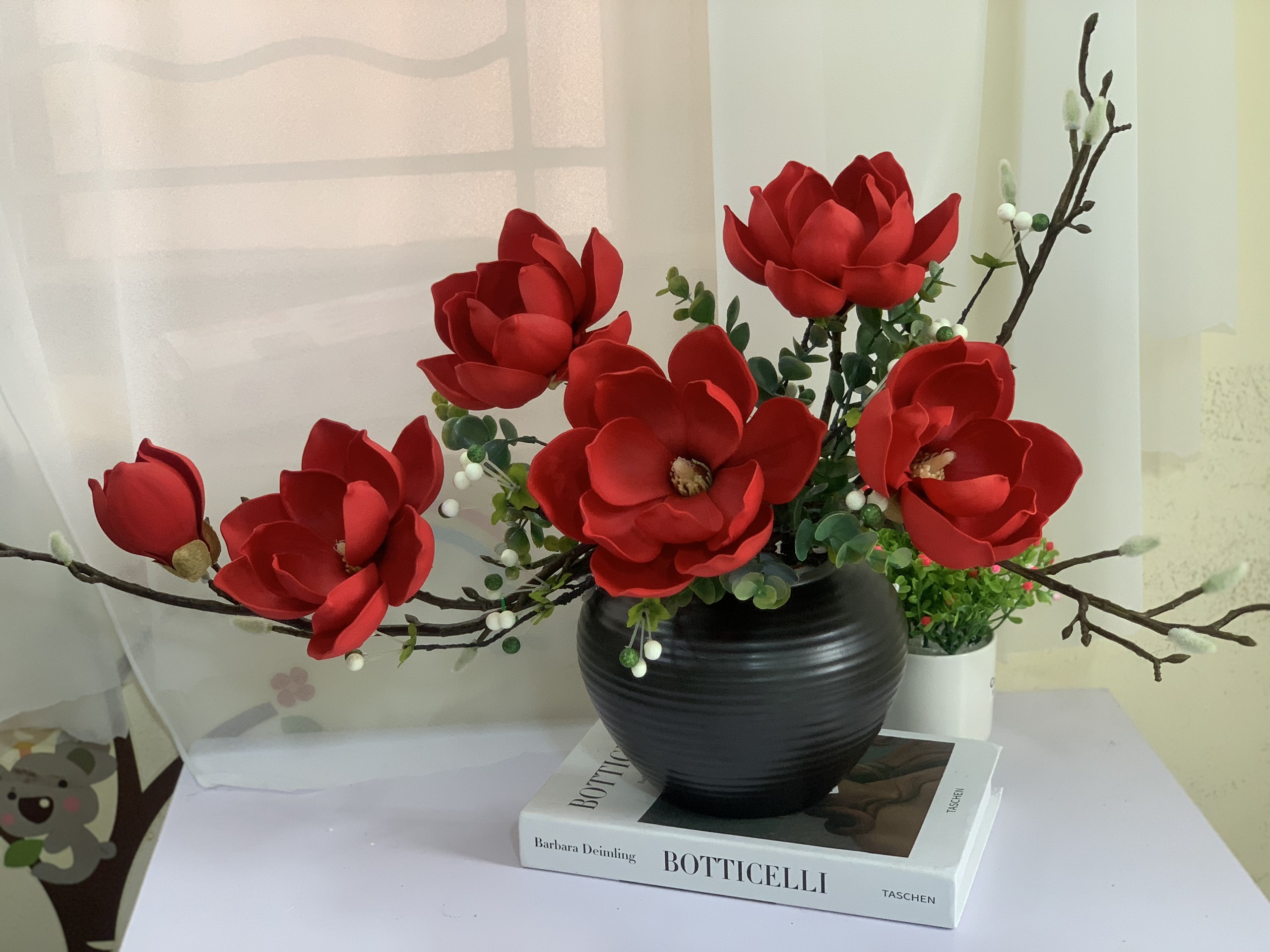 Bình hoa mộc lan 40cm hoa giả cao cấp để bàn, kệ tủ trang trí phòng khách, decor nhà hàng, spa đẹp sang trọng, làm quà tặng ý nghĩa