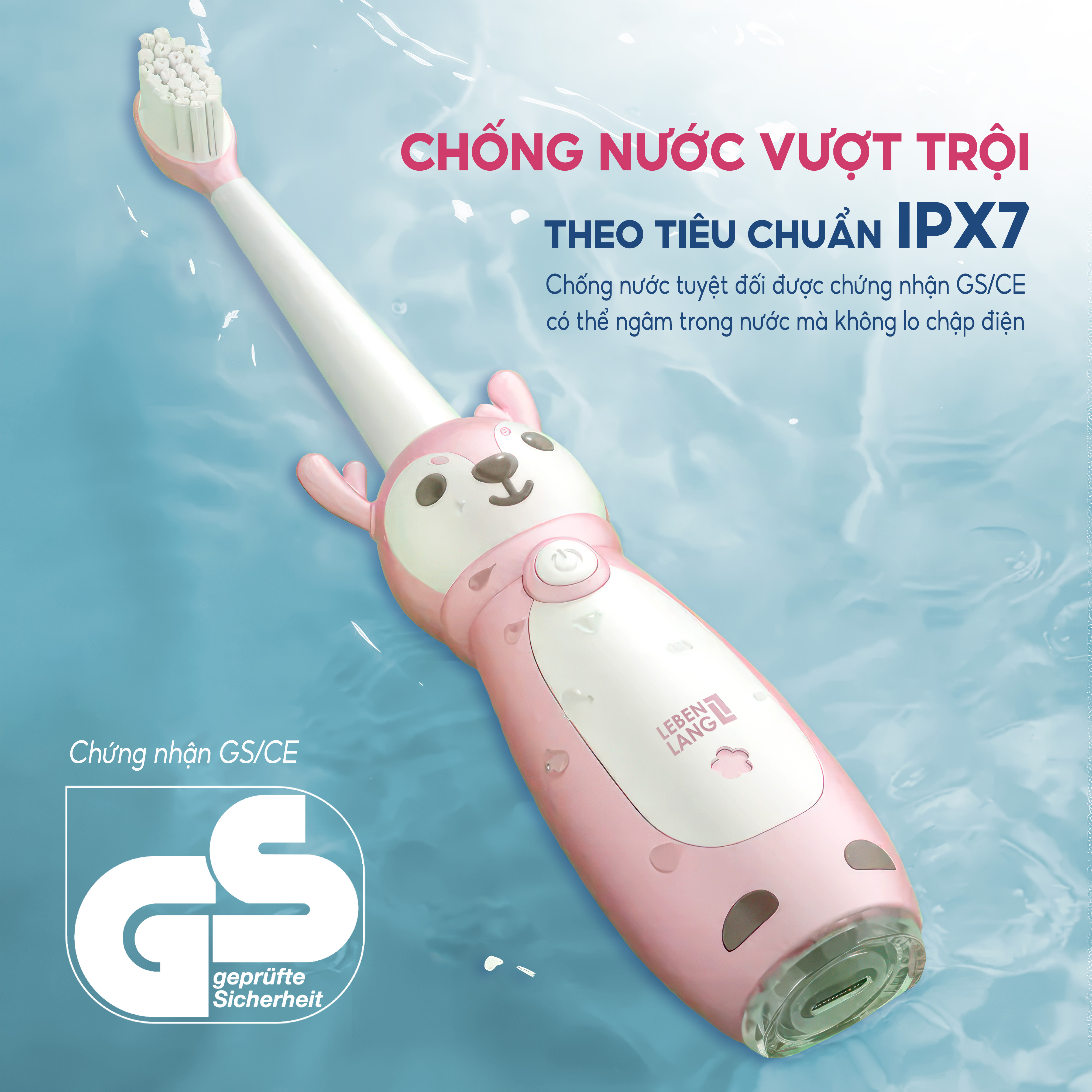 Bàn chải điện thông minh cho bé Lebenlang LBL3021,thiết kế đáng yêu, chống thấm nước IPX7, 3 chế độ, bảo hành 2 năm - hàng chính hãng