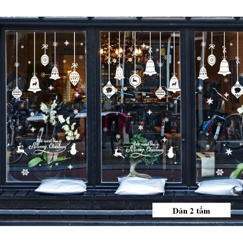 Decal trang trí noel rèm trái châu nhọn và chuông trắng