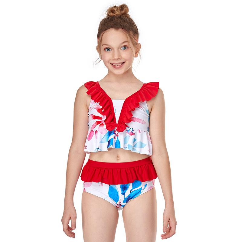 2-12 Năm Cô Gái Đồ Bơi Trẻ Em Xù 2 Bộ Đồ Bơi Trẻ Em Cao Cấp Bơi Bikini Bộ Bé Gái Tắm phù Hợp Với 2021